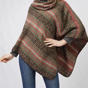 Elegant Multicolor Striped Women's Sweater Poncho